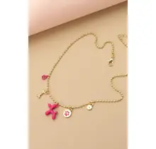 Pup Paw Charm Necklace - Fuchsia Pink | 51N1607