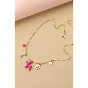 Pup Paw Charm Necklace - Fuchsia Pink | 51N1607