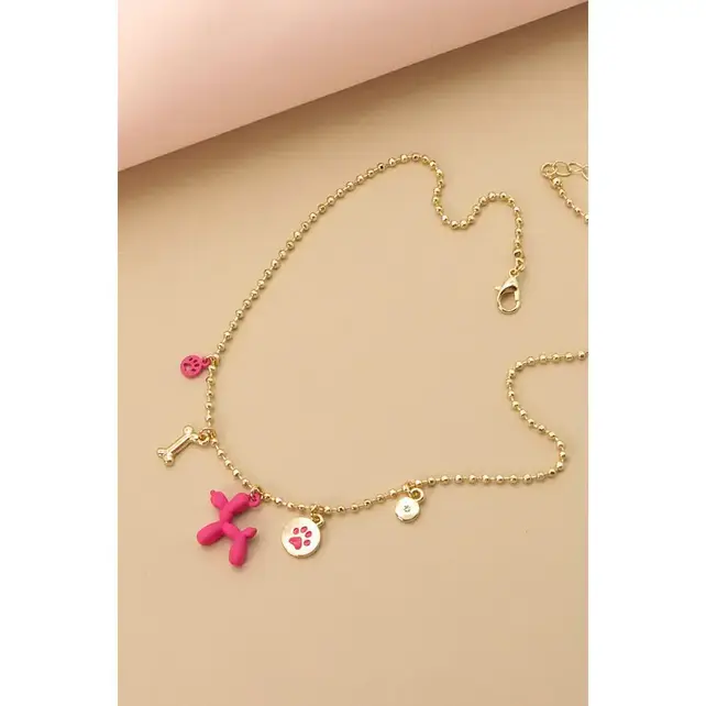 Pup Paw Charm Necklace - Fuchsia Pink | 51N1607
