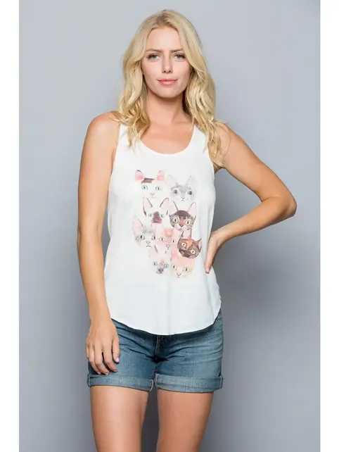 Collage of Cat Face Graphic Tank