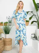 Aria Floral Faux Wrap Dress - Blue