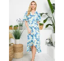 Aria Floral Faux Wrap Dress - Blue