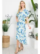 Aria Floral Faux Wrap Dress - Blue