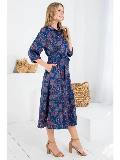 Paisley Print Dress - Blue