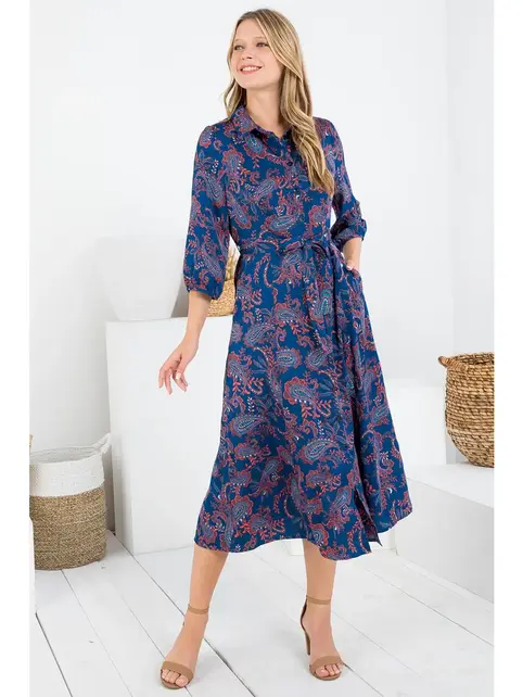Paisley Print Dress - Blue