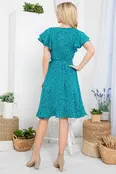Flurries of Dots Print Faux Wrap Dress - Teal