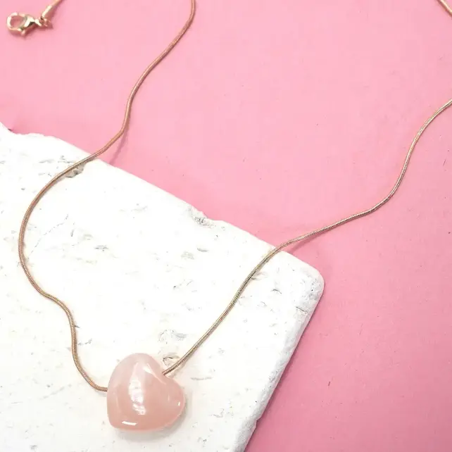 Rose Quartz Inspired Heart Charm Necklace | 80N91635