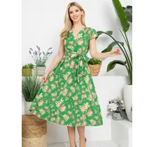 Vintage Floral Print Dress - Green