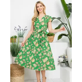 Vintage Floral Print Dress - Green