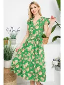 Vintage Floral Print Dress - Green