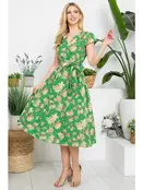 Vintage Floral Print Dress - Green