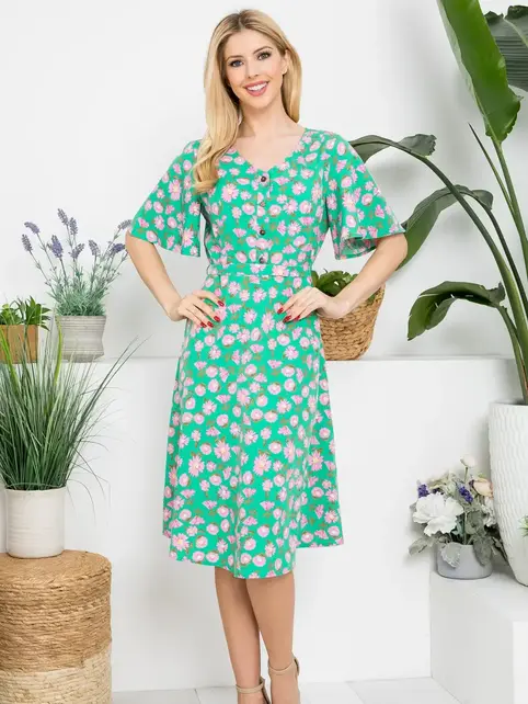 Flurry of Vintage Floral Print Dress - Green