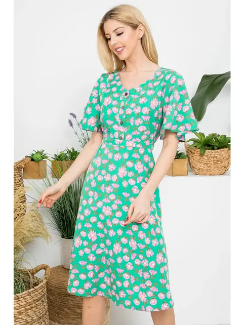 Flurry of Vintage Floral Print Dress - Green