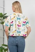 Colorful Dog Print Crop Top - White