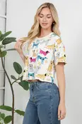 Colorful Dog Print Crop Top - White