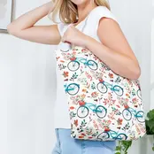 Bicycle and Floral Canvas Tote Bag