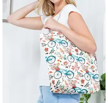 Bicycle and Floral Canvas Tote Bag