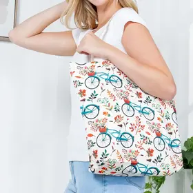 Bicycle and Floral Canvas Tote Bag