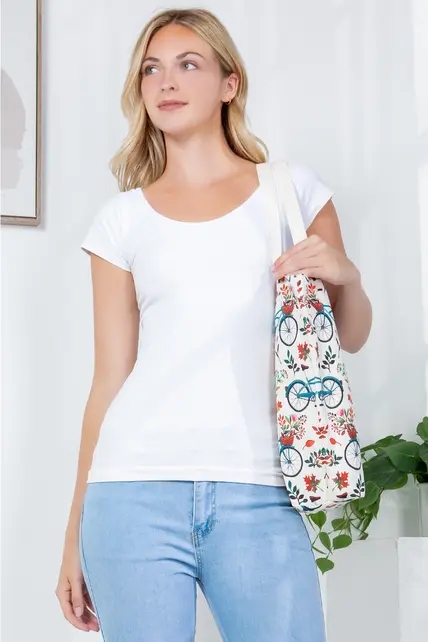 Bicycle and Floral Canvas Tote Bag