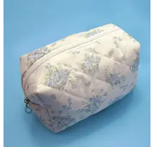 Floral Toile Pattern Makeup Cosmetic Pouch Bag - Blue