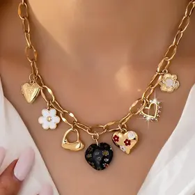 Charm Necklace-Hearts Flower Rhinestone | 80N92650