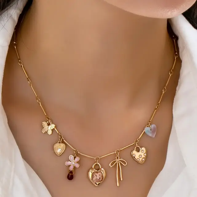 Charm Necklace-Hearts Flower Bow Butterfly | 80N92639