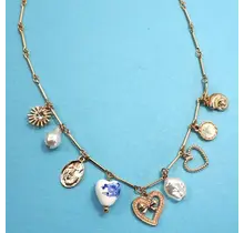Charm Necklace-Ceramic Porcelain Heart Pearl | 80N91553 - Blue