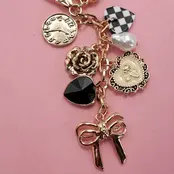 Bow Checker Heart Flower Bag Charm | 80K049