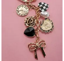 Bow Checker Heart Flower Bag Charm | 80K049