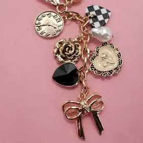 Bow Checker Heart Flower Bag Charm | 80K049