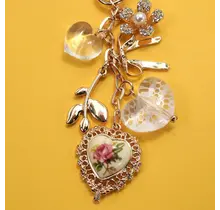 Porcelain Lace Heart Floral Bag Charm | 80K047