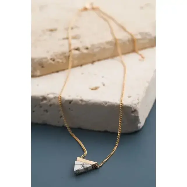 Classic Mini Triangle Natural Stone Necklace | 470118698 - White Howlite