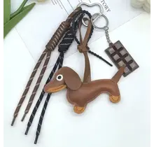 Bag Charm Key Chain - Vegan Leather Dog Taupe | 40KC164