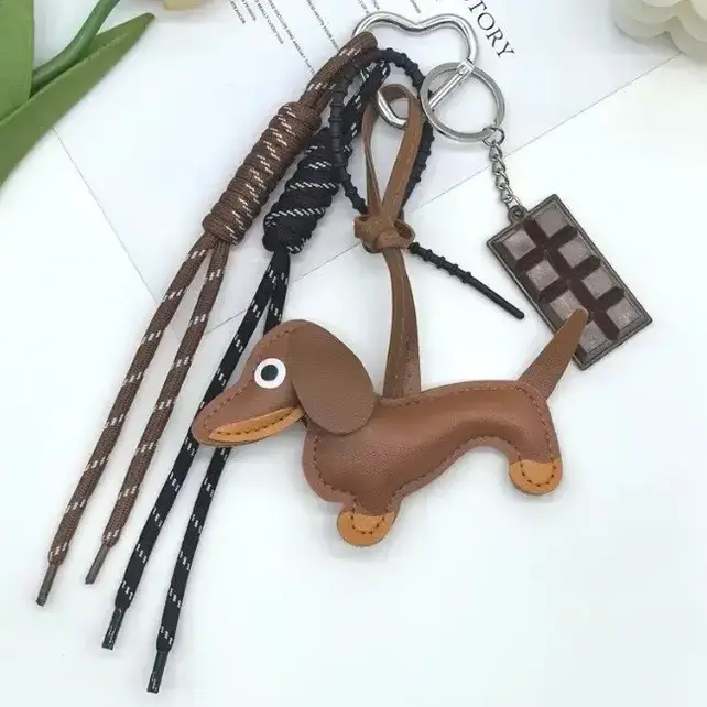 Bag Charm Key Chain - Vegan Leather Dog Taupe | 40KC164
