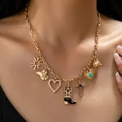 Western Charm Necklace - Boot Cross Heart | 80N92712