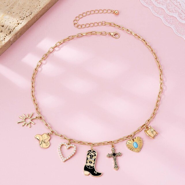 Western Charm Necklace - Boot Cross Heart | 80N92712