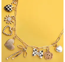 Charm Necklace-Bow Checker Heart Floral | 80N91685