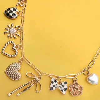 Charm Necklace-Bow Checker Heart Floral | 80N91685