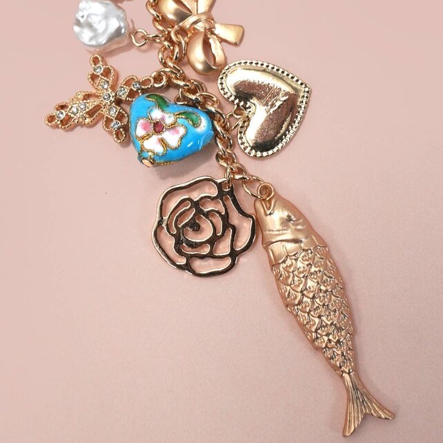 Bag Charm-Ocean Porcelain Heart Fish Cross Flower | 80K064