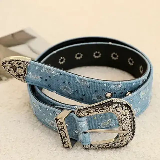 Western Boho Denim Belt | 40BT632 - Blue