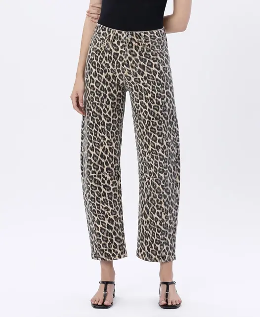 Kate High Rise Leopard Print Barrel Jeans