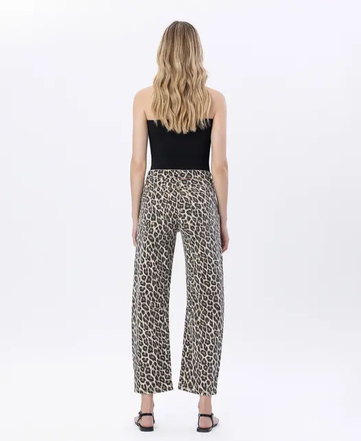 Kate High Rise Leopard Print Barrel Jeans