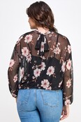 Plus Size Mesh Floral Top W/Cami - Black