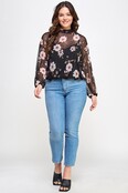 Plus Size Mesh Floral Top W/Cami - Black