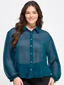 Plus Size Button Down Blouse - Teal