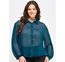 Plus Size Button Down Blouse - Teal
