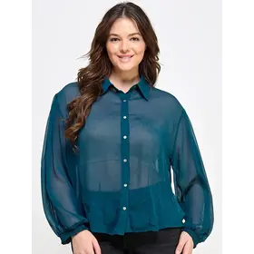 Plus Size Button Down Blouse - Teal