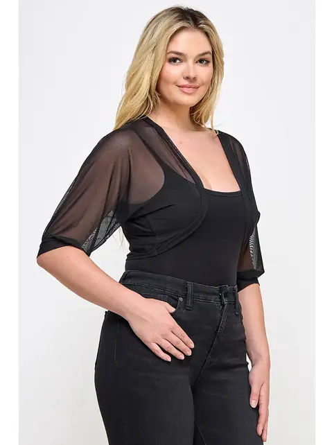 Plus Size Sheer Mesh Crop Bolero - Black