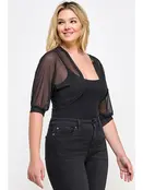 Plus Size Sheer Mesh Crop Bolero - Black