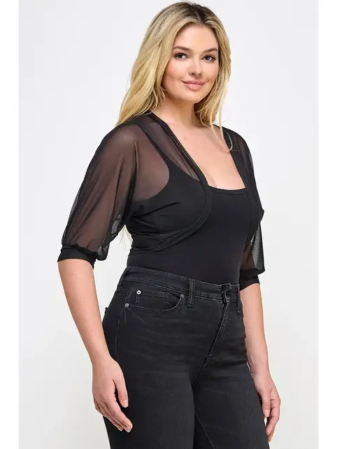 Plus Size Sheer Mesh Crop Bolero - Black